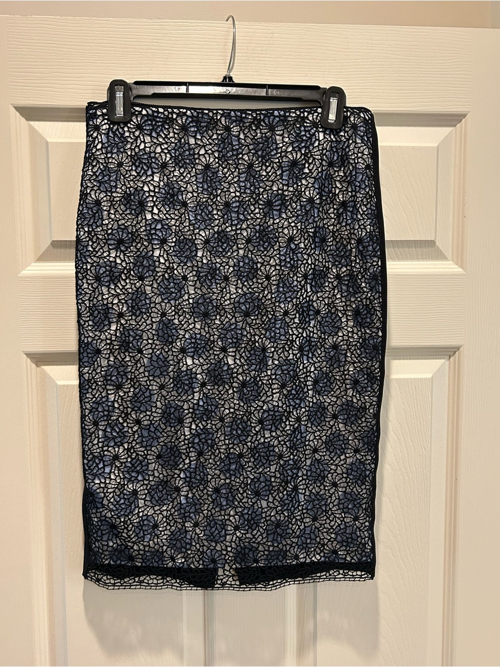 Marc Cain Navy Floral Lace Pencil Skirt